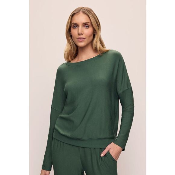 eberjey Softest Sweats Pullover Size M Spruce Green Modal Sweatshirt Top Lounge - Picture 1 of 14